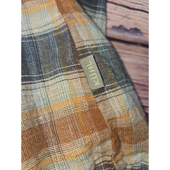 Kuhl Mens Linen Blend Brown-Blue Short Sleeve Plaid Shirt XL - Picture 9 of 10